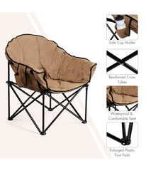 Folding Portable Moon Padded Camping Chair With Carry Bag & Cup Holder Brown