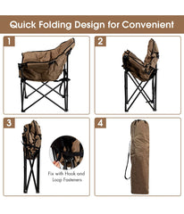 Folding Portable Moon Padded Camping Chair With Carry Bag & Cup Holder Brown