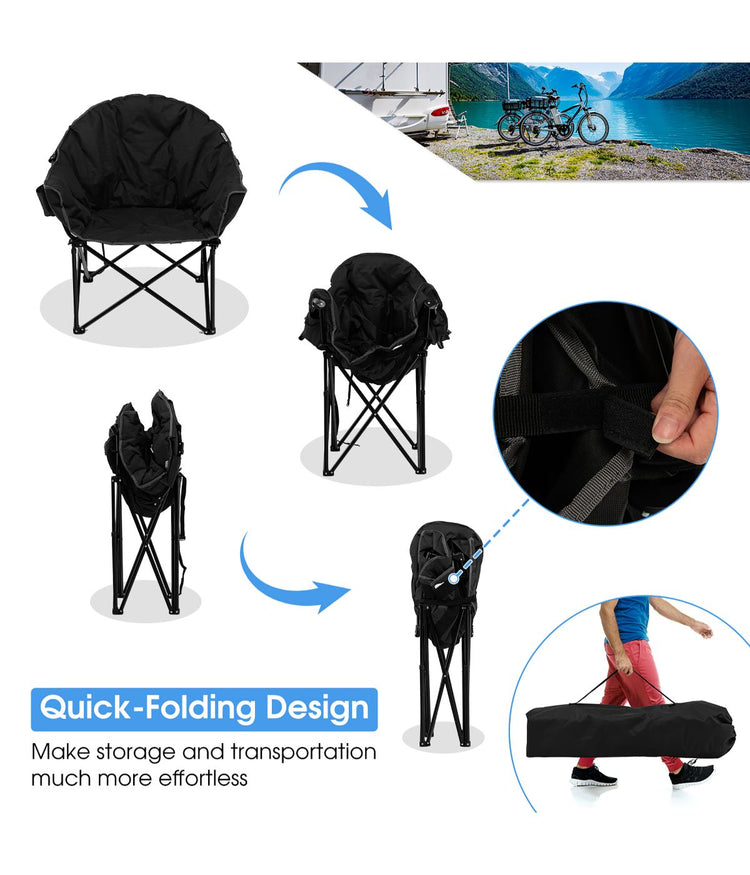 Oversized Folding Padded Camping Moon Saucer Chair Bag For Outdoor Fishing Black