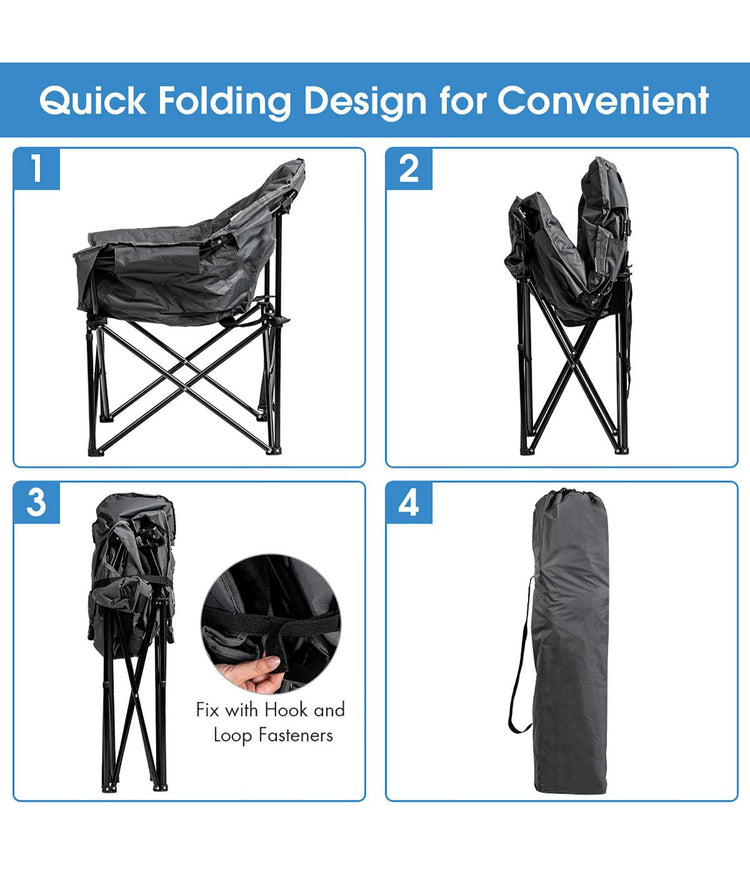 Folding Portable Moon Padded Camping Chair With Carry Bag & Cup Holder Gray