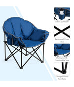 Folding Portable Moon Padded Camping Chair With Carry Bag & Cup Holder Navy