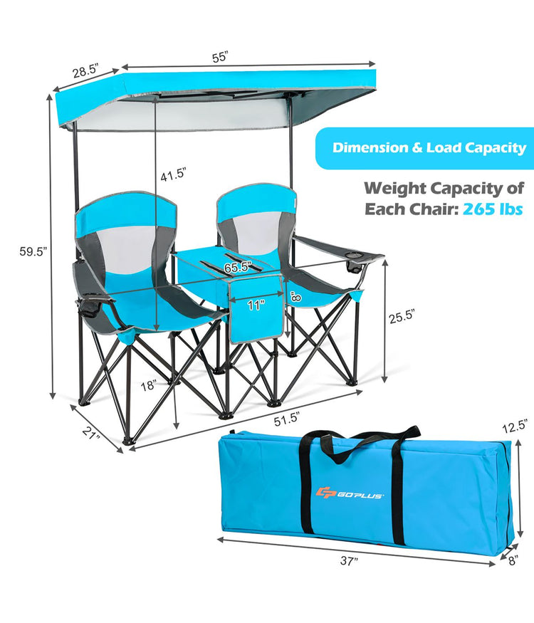 Portable Folding Camping Canopy Chairs With Cup Holder Cooler Outdoor Blue