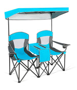 Portable Folding Camping Canopy Chairs With Cup Holder Cooler Outdoor Blue