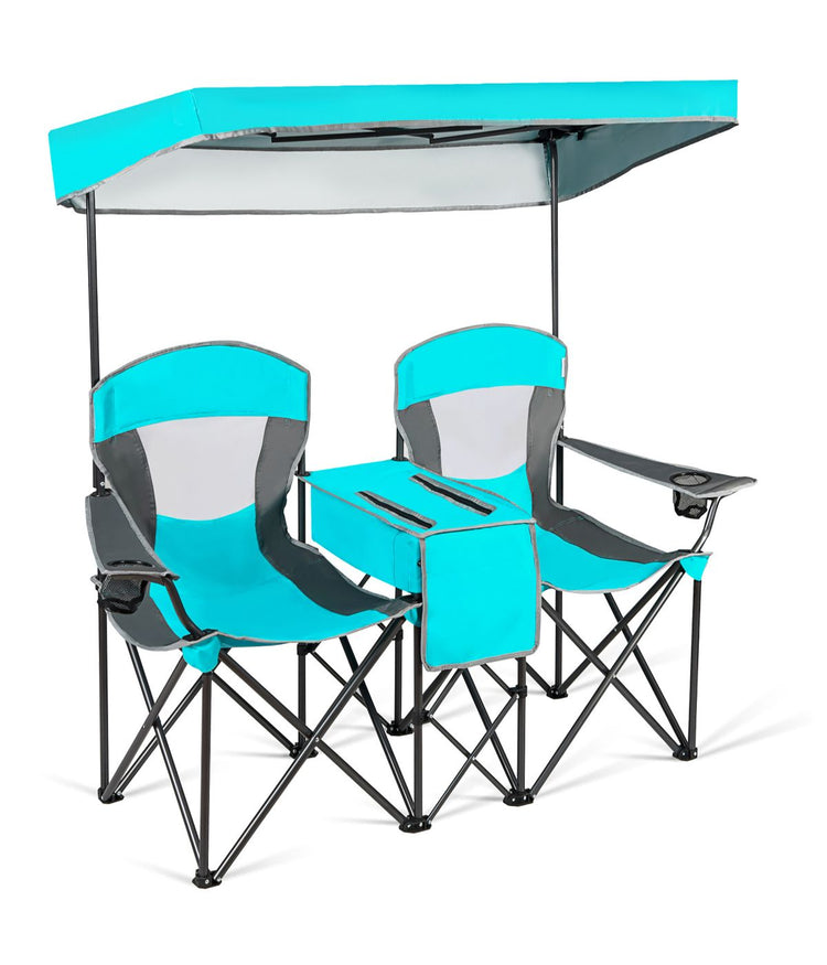 Portable Folding Camping Canopy Chairs With Cup Holder Cooler Outdoor Turquoise