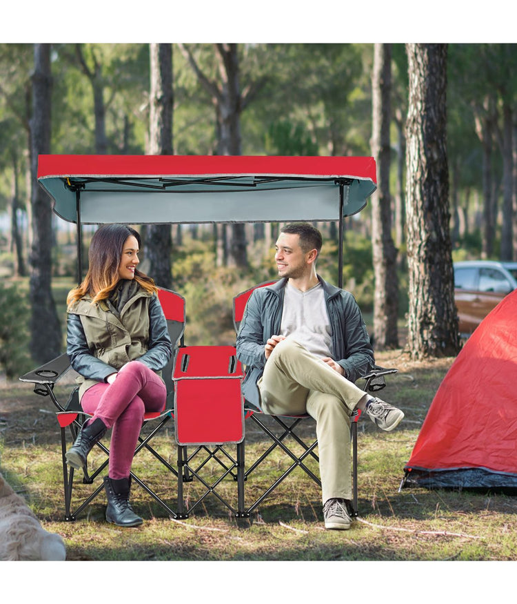 Portable Folding Camping Canopy Chairs With Cup Holder Cooler Outdoor Red