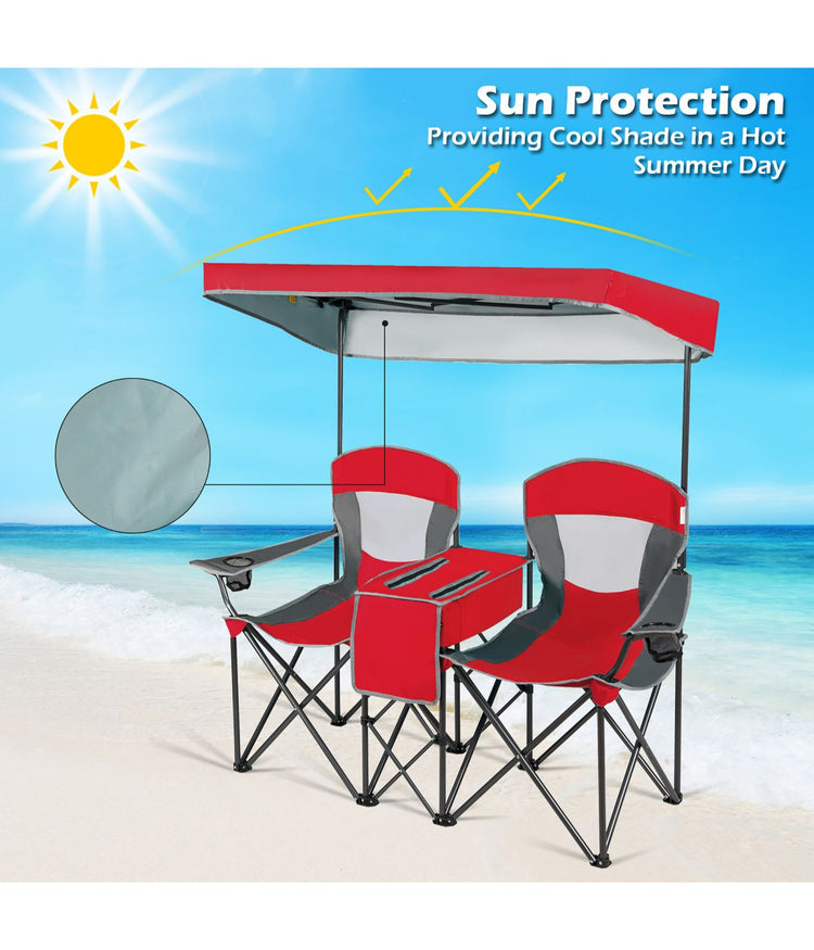 Portable Folding Camping Canopy Chairs With Cup Holder Cooler Outdoor Red
