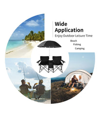 Portable Folding Picnic Double Chair With Umbrella Table Cooler Beach Camping Black