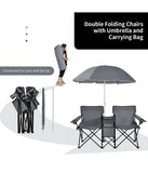 Portable Folding Picnic Double Chair W & Umbrella Table Cooler Beach Camping Gray