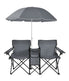  Portable Folding Picnic Double Chair W & Umbrella Table Cooler Beach Camping Gray - Gray - Bonton