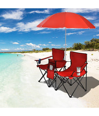 Portable Folding Picnic Double Chair W & Umbrella Table Cooler Beach Camping Red