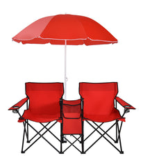 Portable Folding Picnic Double Chair W & Umbrella Table Cooler Beach Camping Red