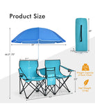 Portable Folding Picnic Double Chair W & Umbrella Table Cooler Beach Camping Turquoise