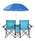  Portable Folding Picnic Double Chair W & Umbrella Table Cooler Beach Camping Turquoise - Turquoise - Bonton