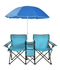 Portable Folding Picnic Double Chair W & Umbrella Table Cooler Beach Camping Turquoise