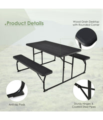 Foldable Camping Picnic Table Bench Set For Patio & Backyard Black