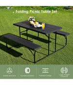 Foldable Camping Picnic Table Bench Set For Patio & Backyard Black