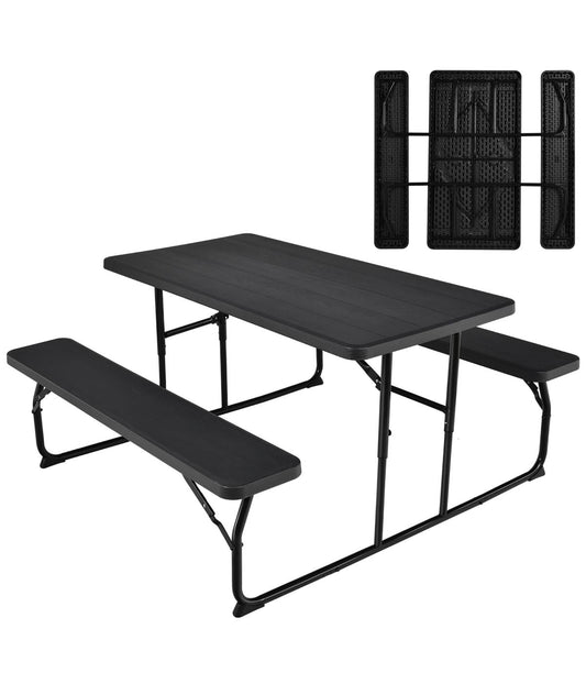 Foldable Camping Picnic Table Bench Set For Patio & Backyard Black