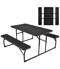 Foldable Camping Picnic Table Bench Set For Patio & Backyard Black