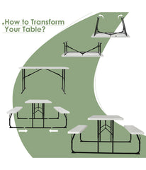 Foldable Camping Picnic Table Bench Set For Patio & Backyard White