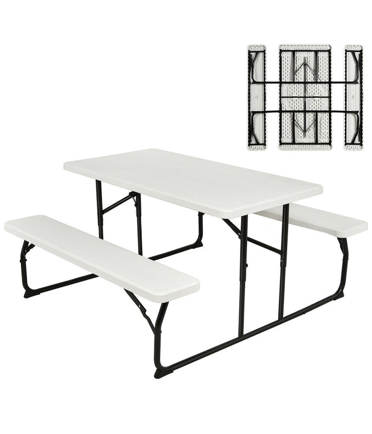 Foldable Camping Picnic Table Bench Set For Patio & Backyard White