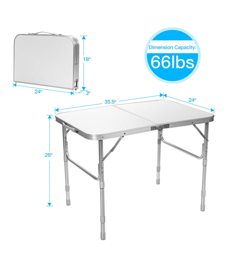 Patio Folding Aluminum Portable Camping Table With Adjustable White