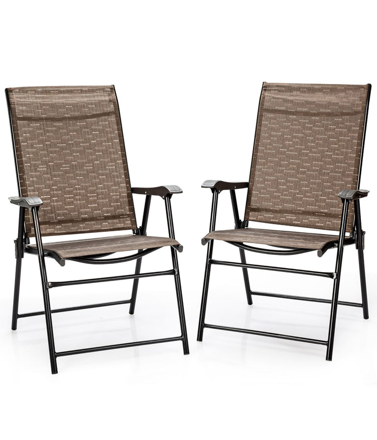 Outdoor Patio Folding Camping Portable Chair For Lawn Garden With Armrest Set of 2 Coffee