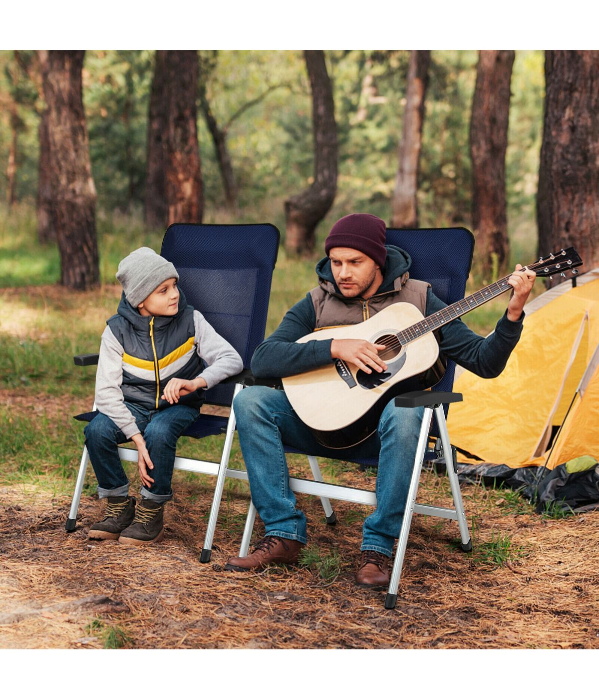  Patio Dining Aluminum Camping Chair With Adjustible Portable Headrest Set of 2 Navy - Navy - Bonton