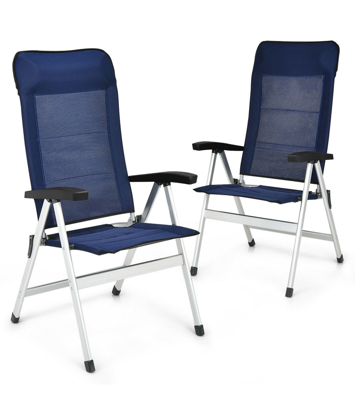  Patio Dining Aluminum Camping Chair With Adjustible Portable Headrest Set of 2 Navy - Navy - Bonton