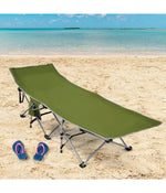 Folding Camping Cot Heavy-Duty Outdoor Bed With Side Storage Pocket Green