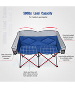 Folding Camping Double Loveseat Chair With Bag & Padded Backrest Blue