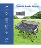 Folding Camping Double Loveseat Chair With Bag & Padded Backrest Gray