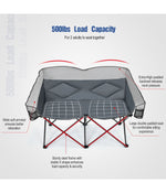 Folding Camping Double Loveseat Chair With Bag & Padded Backrest Gray