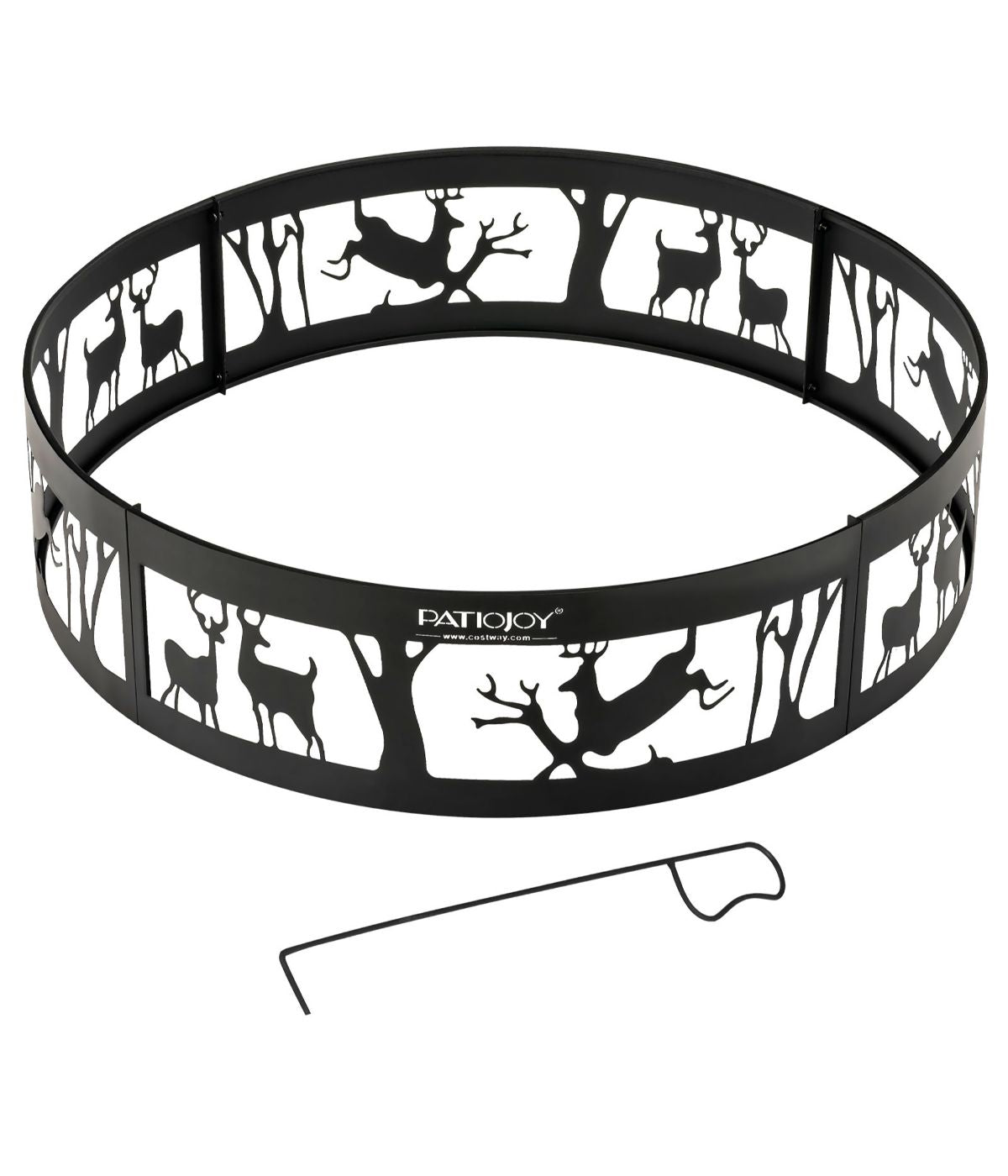  36'' Metal Fire Pit Ring Deer With Extra Poker Black - Black - Bonton