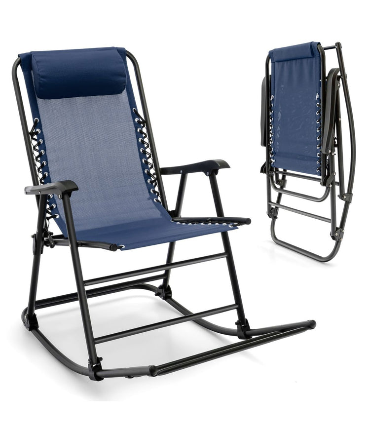 Patio Folding Camping Rocking Chair For Footrest Outdoor Navy