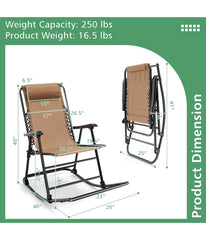 Patio Folding Camping Rocking Chair For Footrest Outdoor Beige