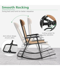 Patio Folding Camping Rocking Chair For Footrest Outdoor Beige