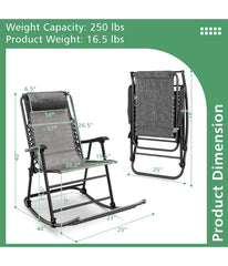 Patio Folding Camping Rocking Chair For Footrest Outdoor Grey