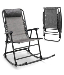 Patio Folding Camping Rocking Chair For Footrest Outdoor Grey