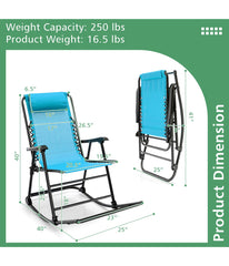 Patio Folding Camping Rocking Chair For Footrest Outdoor Blue