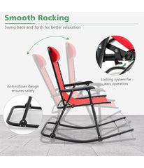 Patio Folding Camping Rocking Chair For Footrest Outdoor Red