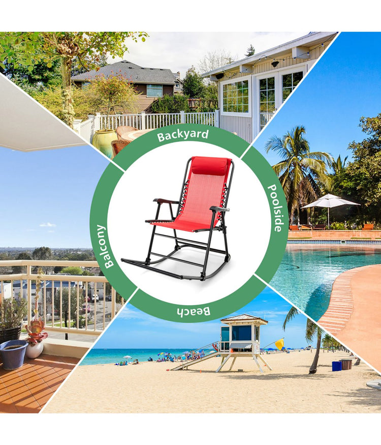 Patio Folding Camping Rocking Chair For Footrest Outdoor Red