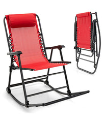 Patio Folding Camping Rocking Chair For Footrest Outdoor Red