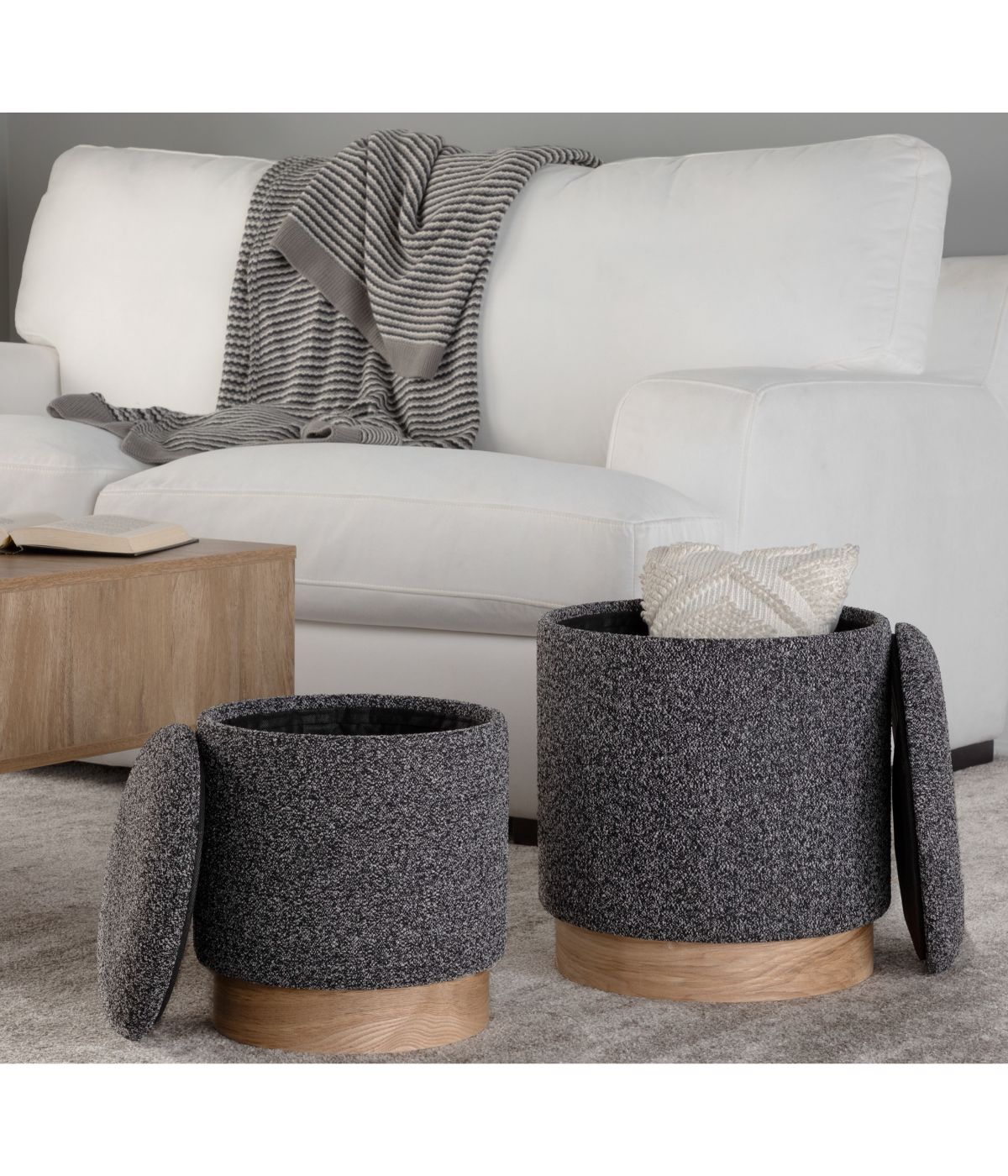  LumiSource Marla Nesting Natural Ottoman Set Natural & Black - Natural & Black - Bonton