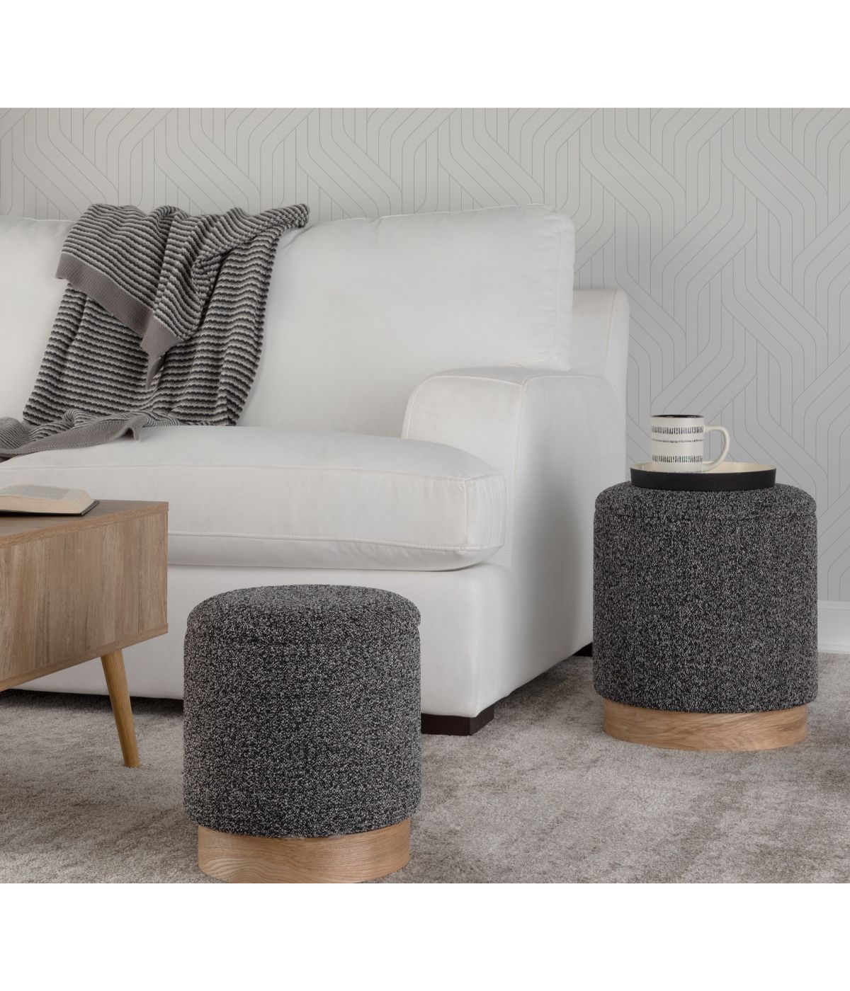  LumiSource Marla Nesting Natural Ottoman Set Natural & Black - Natural & Black - Bonton