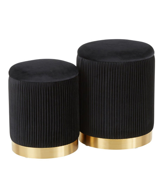 Marla Nesting Pleated Ottoman Set Gold & Black