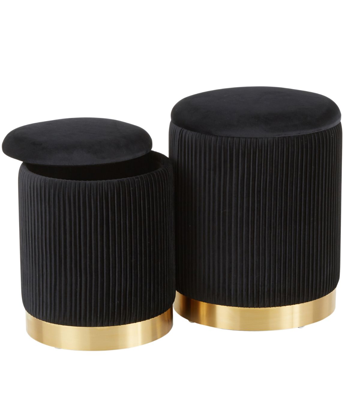  LumiSource Marla Nesting Pleated Ottoman Set Gold & Black - Gold & Black - Bonton