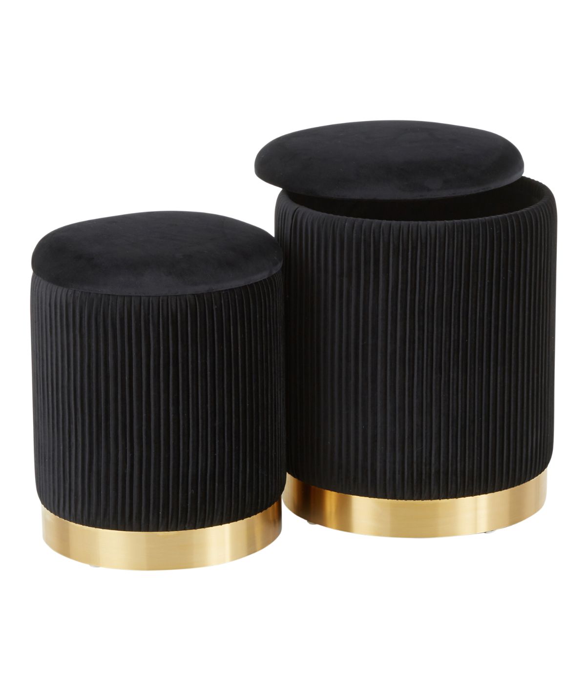  LumiSource Marla Nesting Pleated Ottoman Set Gold & Black - Gold & Black - Bonton