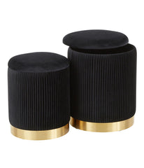 Marla Nesting Pleated Ottoman Set Gold & Black