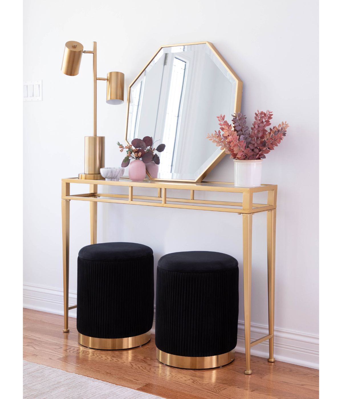  LumiSource Marla Nesting Pleated Ottoman Set Gold & Black - Gold & Black - Bonton