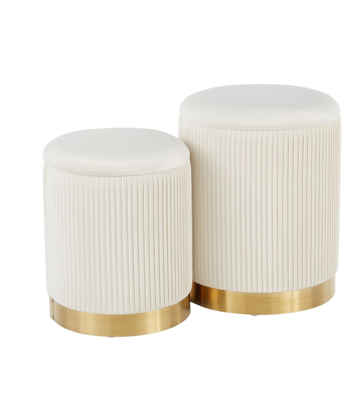  LumiSource Marla Nesting Pleated Ottoman Set Gold & Cream - Gold & Cream - Bonton